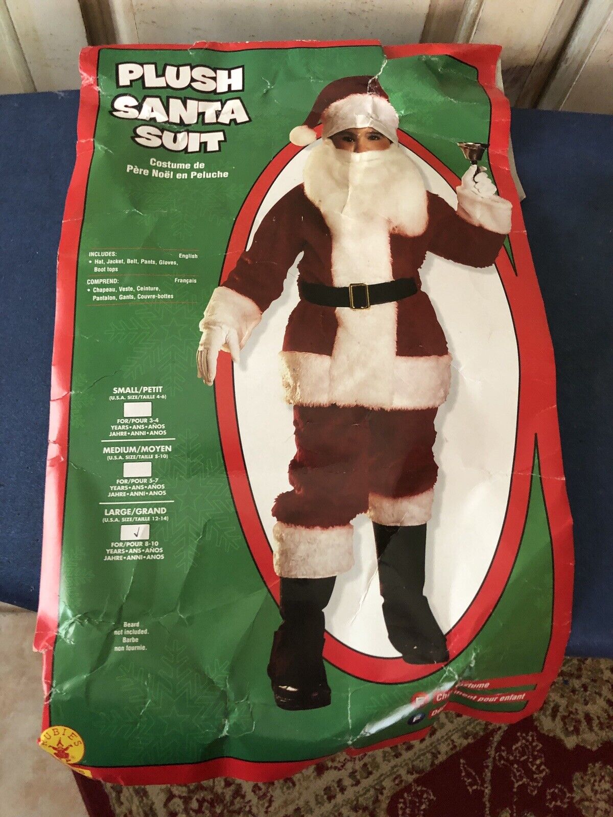 Rubie's Deluxe Plush Santa Suit 7 Piece Costume Child L  8-10 New